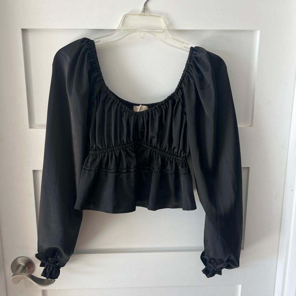 Altar'd State Elegant Black Gathered Blouse